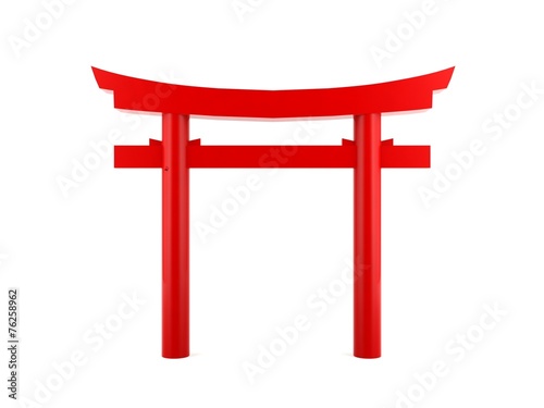 Single red Japanese gate Torii on white background