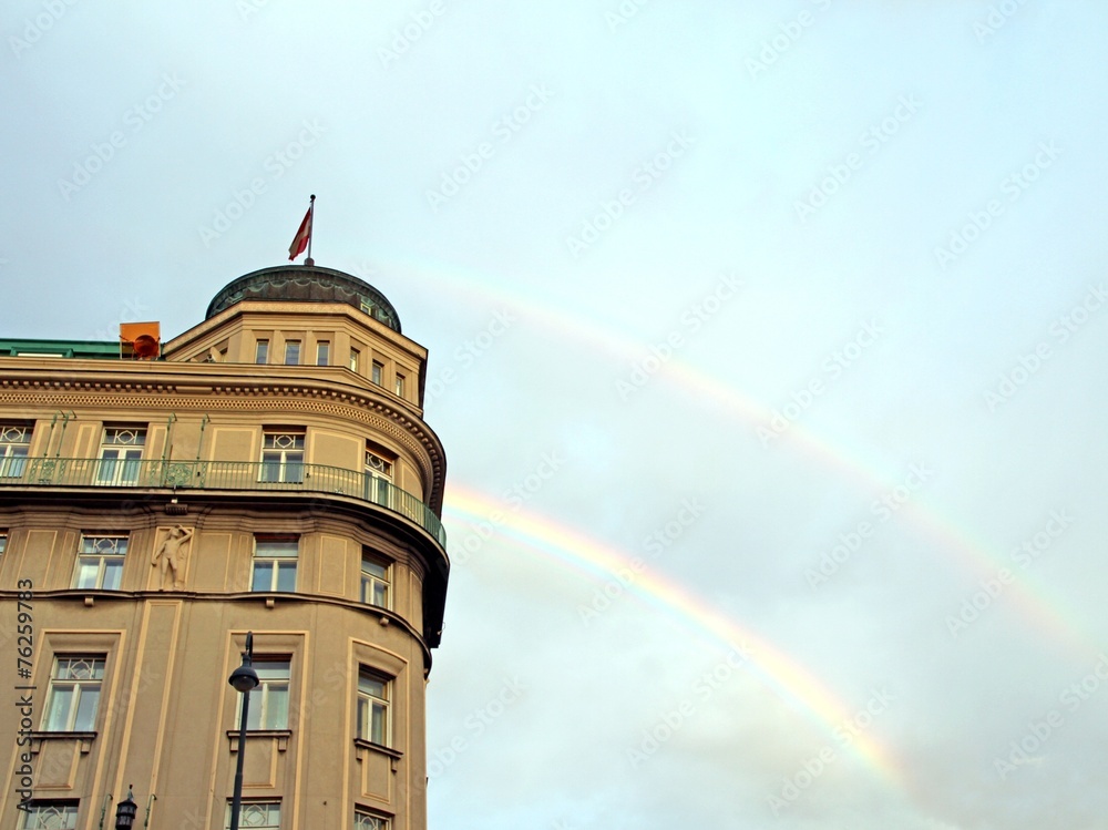 Double Rainbow and an European building after the storm Double Rainbow and an European building after the storm
