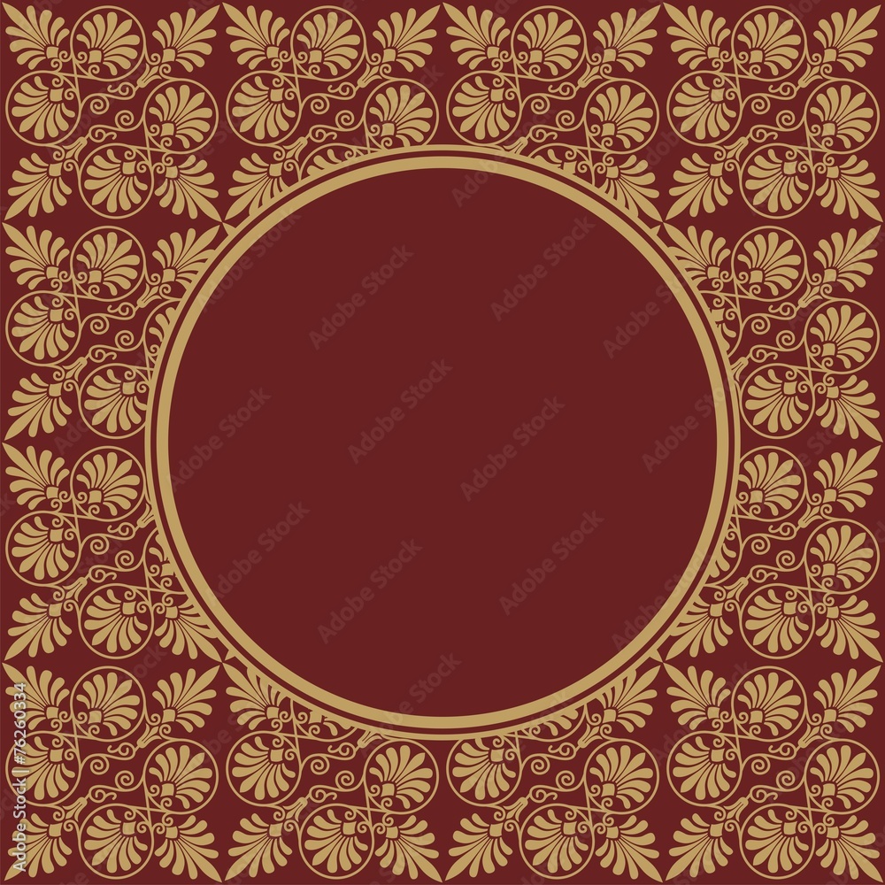 round Burgundy frame on seamless texture with Greek ornament round Burgundy frame on seamless texture with Greek ornament