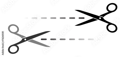isolated set with black and metal scissors and cutting lines