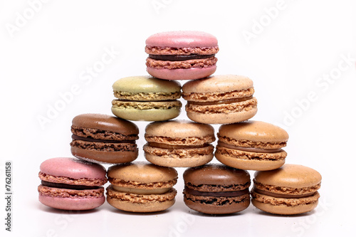 Colored macarons on white background