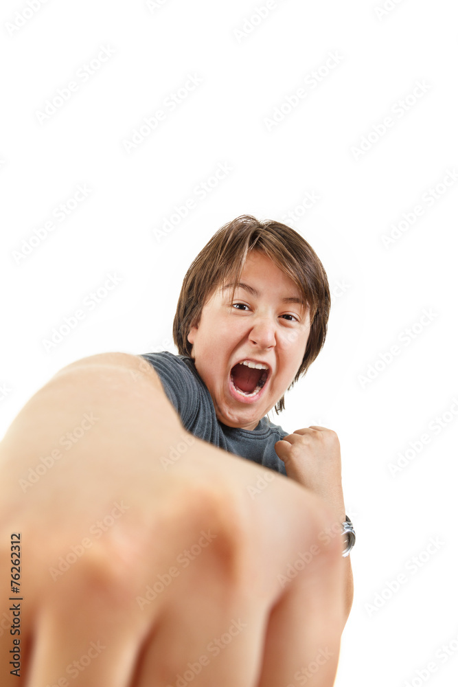 Obraz premium aggressive in fight gesturing no fear trying to punch