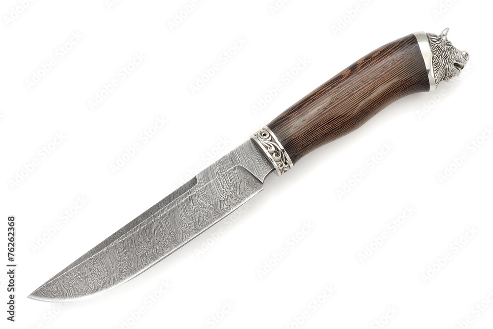 Hunting knife damask steel wild boar head Hunting knife damask steel wild boar head
