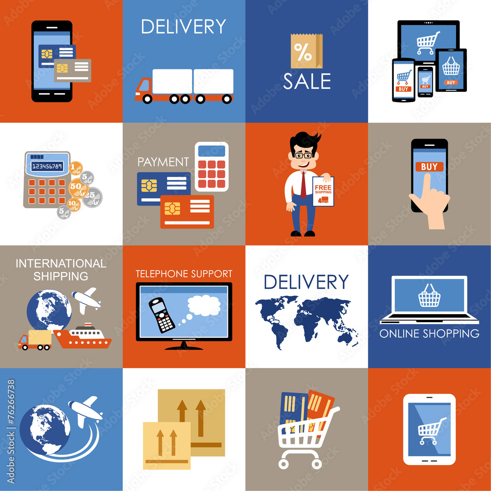 Internet shopping, e-commerce, online shopping set icons.