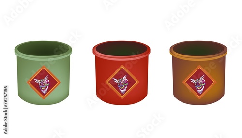 Three Brass Joss Stick Pots on White Background