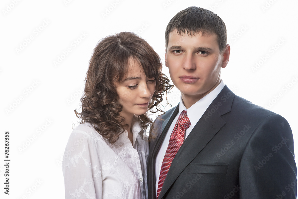 Portrait of Young Caucasian Couple Standing Together. Isolated o Portrait of Young Caucasian Couple Standing Together. Isolated o