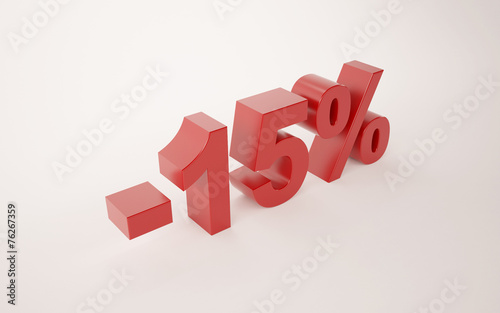 3d illustration of 15 percent discount sign