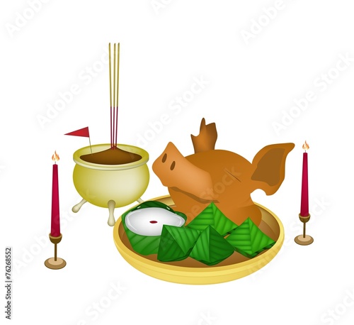 Pyramid Dessert and Chinese Pudding with Boiled Pork