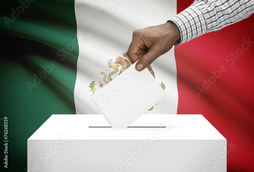 Ballot box with national flag on background - Mexico
