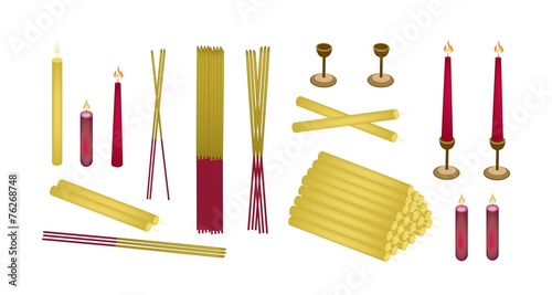 Set of Joss Sticks and Candle for Make Merit