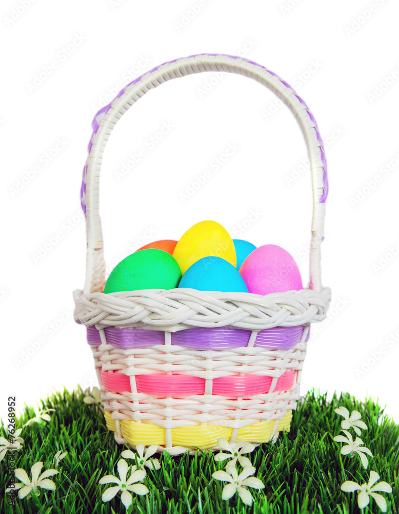 Easter Basket of Eggs on White Easter Basket of Eggs on White