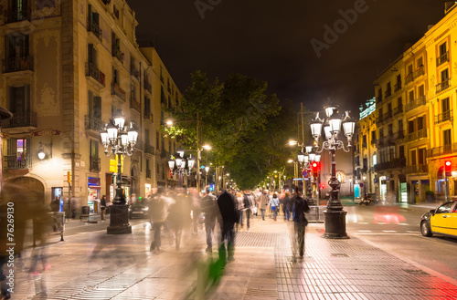 La Rambla street at night in Barcelona. Spain photo