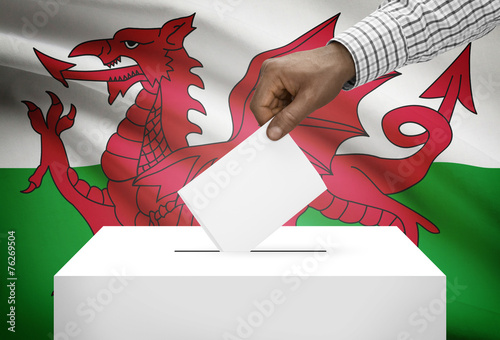 Ballot box with national flag on background - Wales