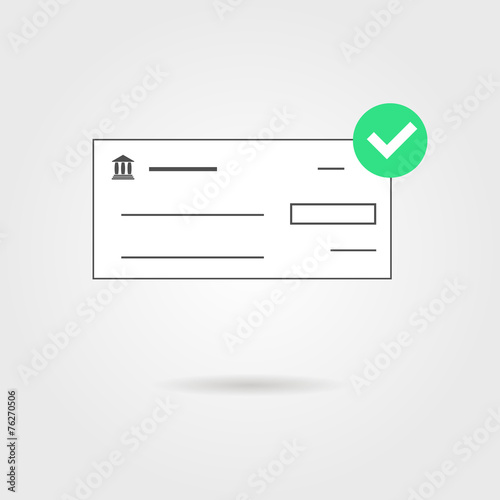 bank check with green check mark icon and shadow