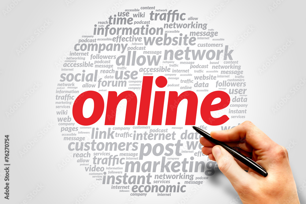 Online. Word collage with different association terms Online. Word collage with different association terms