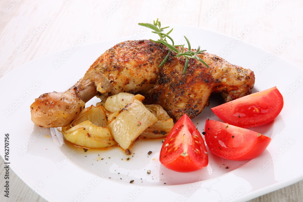 Chicken leg fried with vegetables Chicken leg fried with vegetables