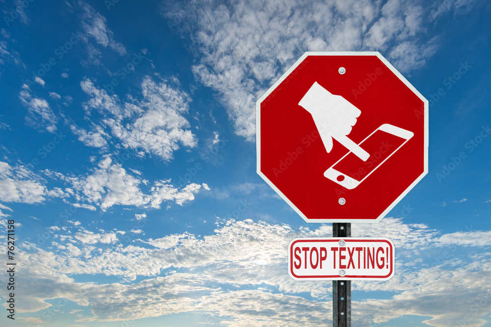 Stop Texting Icon Sign - Blue Sky with Clouds Stop Texting Icon Sign - Blue Sky with Clouds