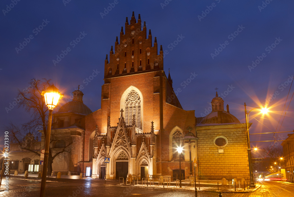Church Of The Holy Trinity in Krakow at night