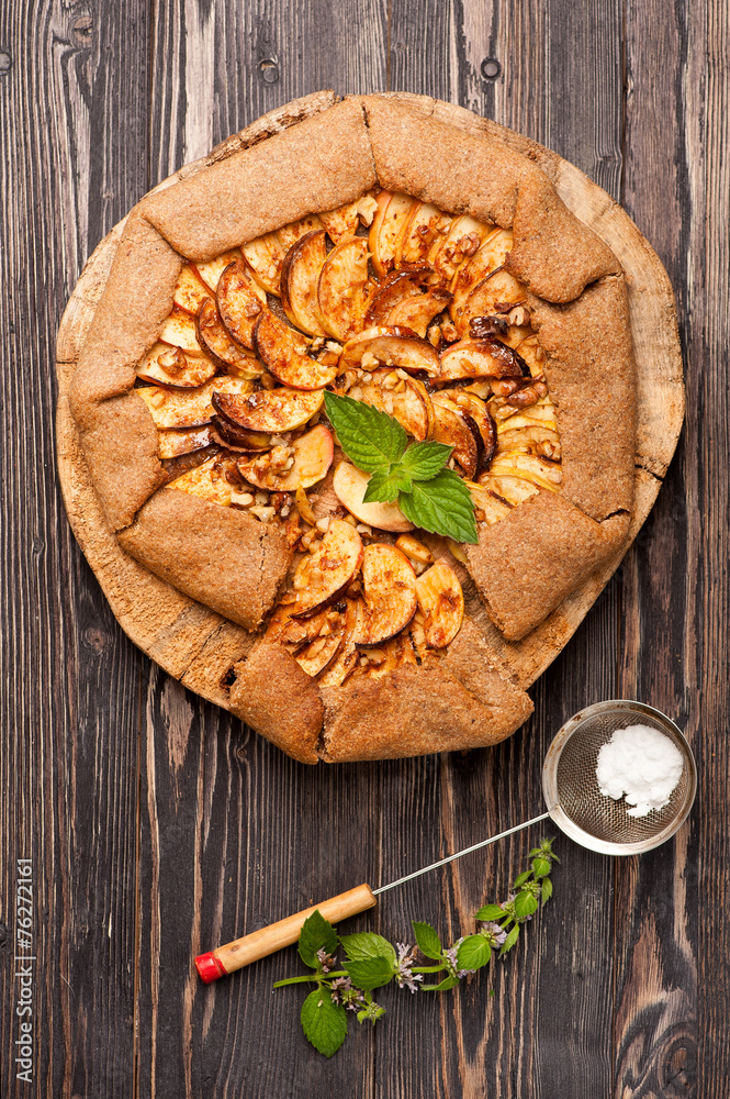 Fototapeta premium Galette with apples. Apple pie.