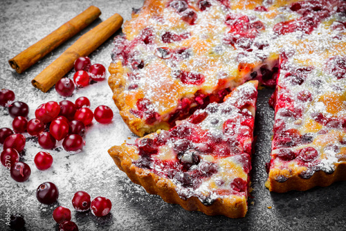 Closeup Cranberry pie on gray background