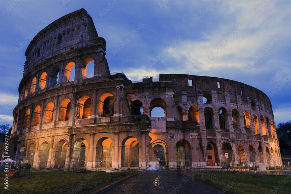 Colosseum at dusk in Rome