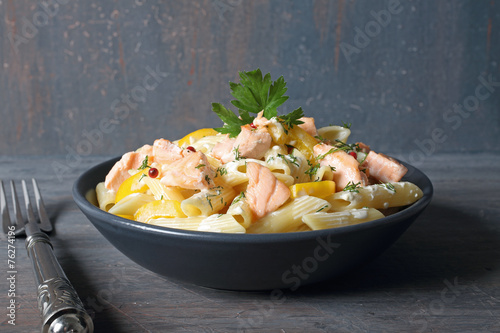 pasta penne al salmone photo