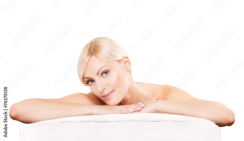 Spa beauty skin treatment woman on white towel. Gorgeous Spa beauty skin treatment woman on white towel. Gorgeous