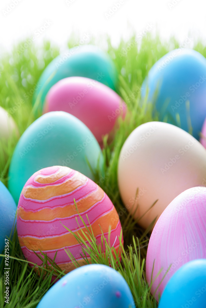 Fototapeta premium Colorful Easter Eggs On Green Gass