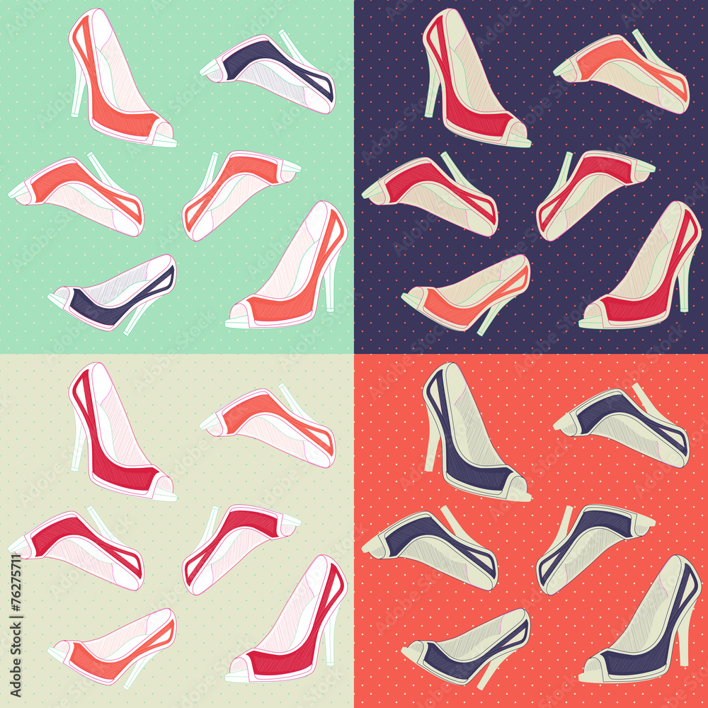 Seamless ladies retro high heels shoes seamless pattern