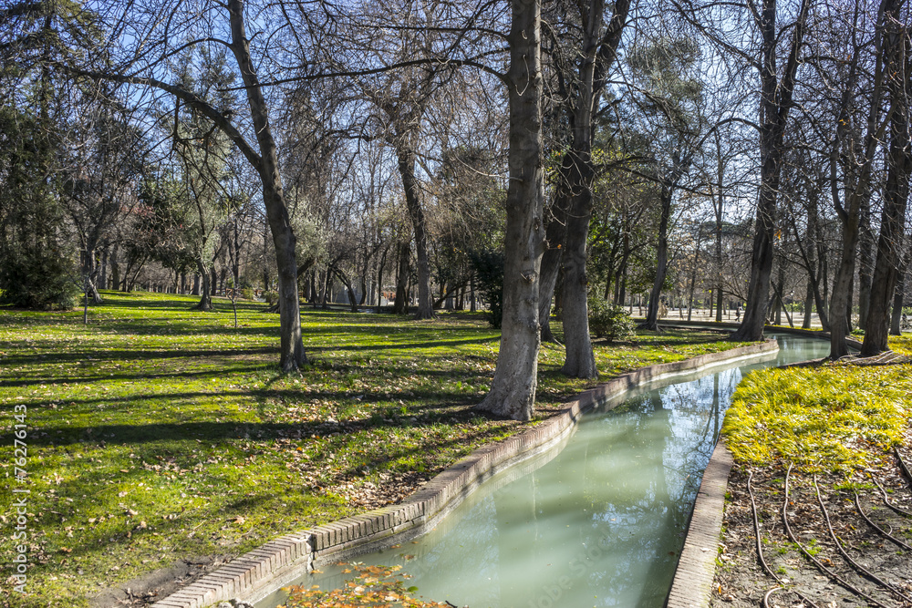 Waterway, Lake in Retiro park, Madrid Spain