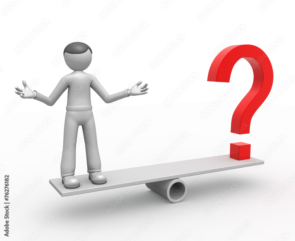 3D man sitting on swing with Question Mark 3D man sitting on swing with Question Mark