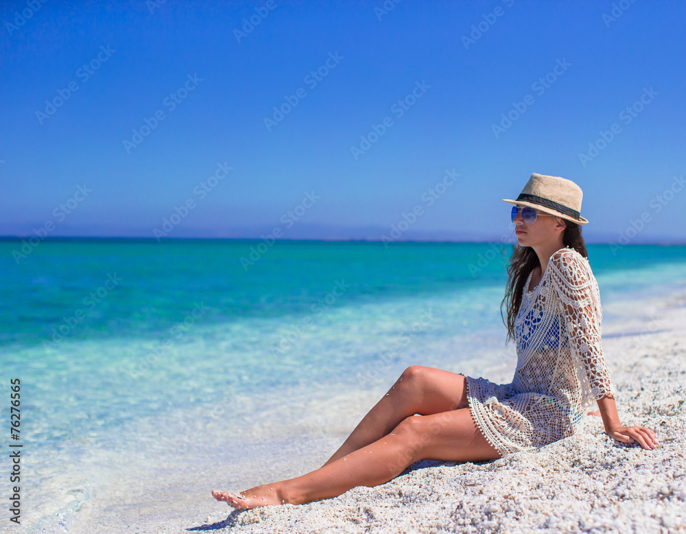 Happy young woman during beach tropical vacation Happy young woman during beach tropical vacation