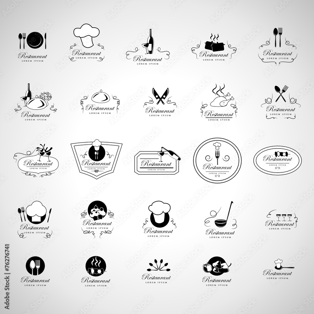 Restaurant Icons Set - Isolated On Gray Background - Vector Illustration, Graphic Design, Editable For Your Design