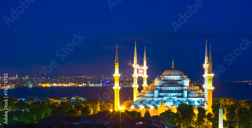 Photography Blue Mosque at sunset in Istanbul, Turkey, Sultanahmet district