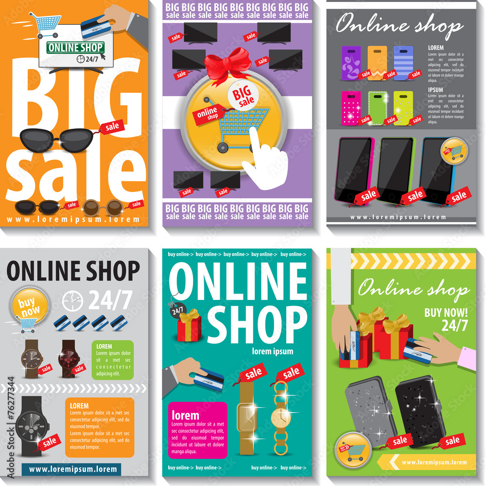 Online Shop Placard Template Set - Vector Illustration, Graphic Design, Editable For Your Design