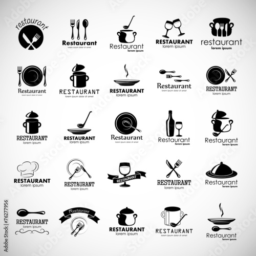 Restaurant Icons Set - Isolated On Gray Background - Vector Illustration, Graphic Design, Editable For Your Design