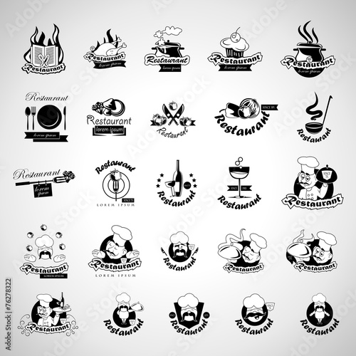 Restaurant Icons Set - Isolated On Gray Background - Vector Illustration, Graphic Design, Editable For Your Design
