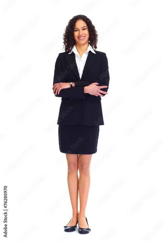 Young businesswoman isolated white