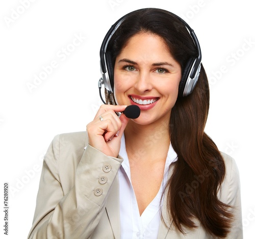 Woman with headsets isolated white background