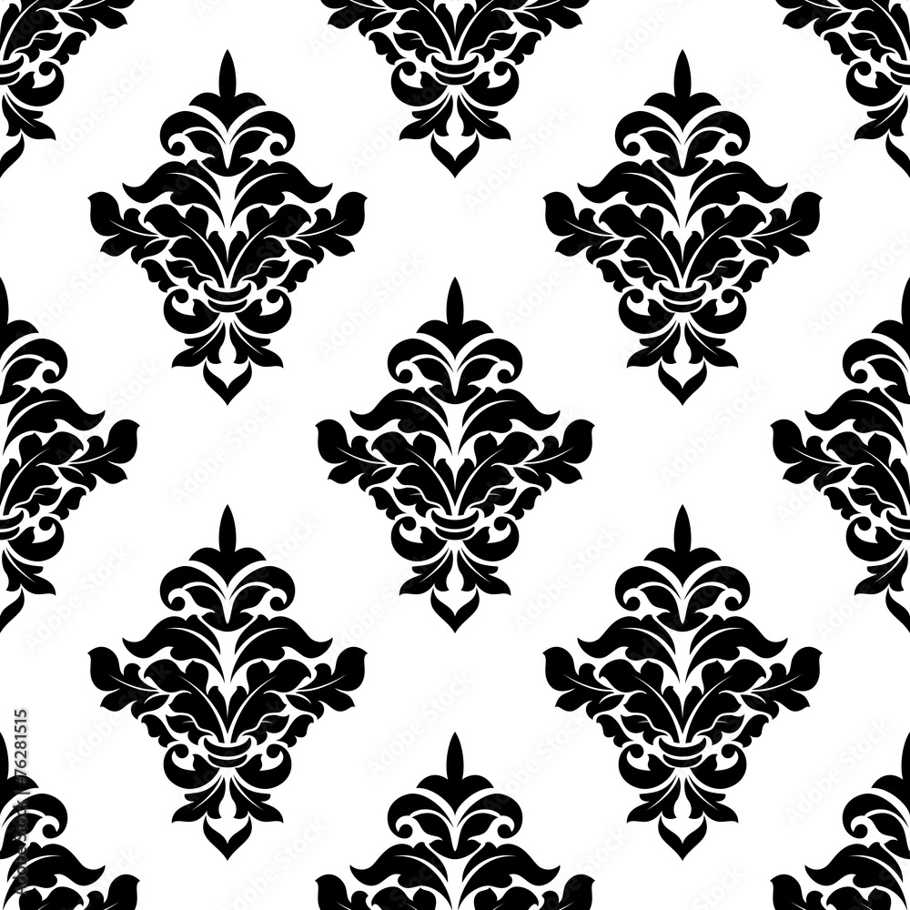 Black and white victorian floral seamless pattern