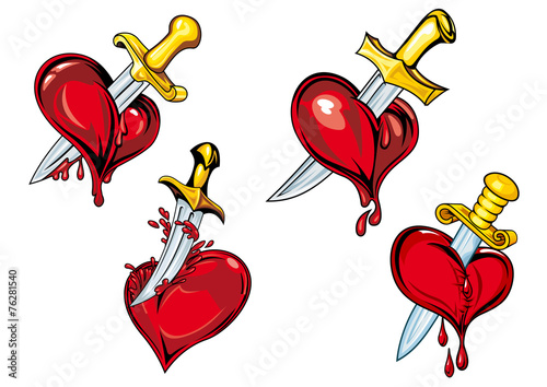 Cartoon hearts with dagger tattoos design