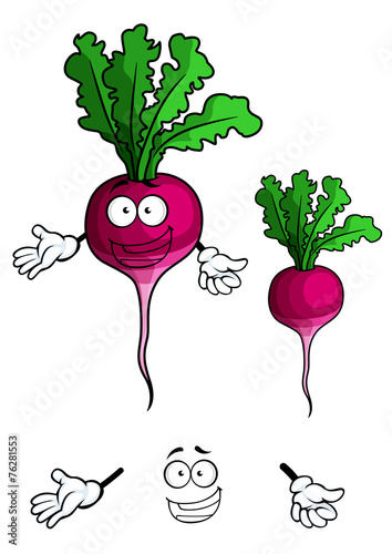Happy smiling radish vegetable in cartoon style