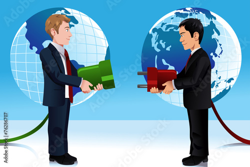 Business concept of connecting Eastern and Western world