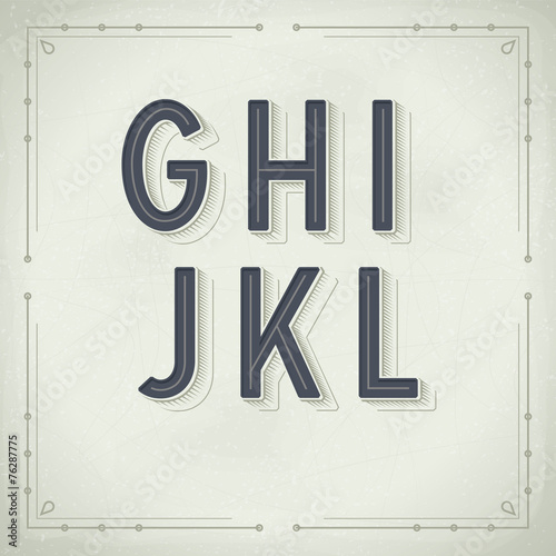 Vector Retro Font from G to L. Vintage Typography
