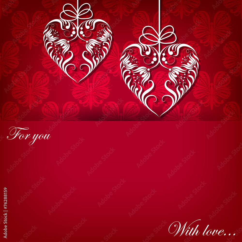 Creeting card with ornament with hearts