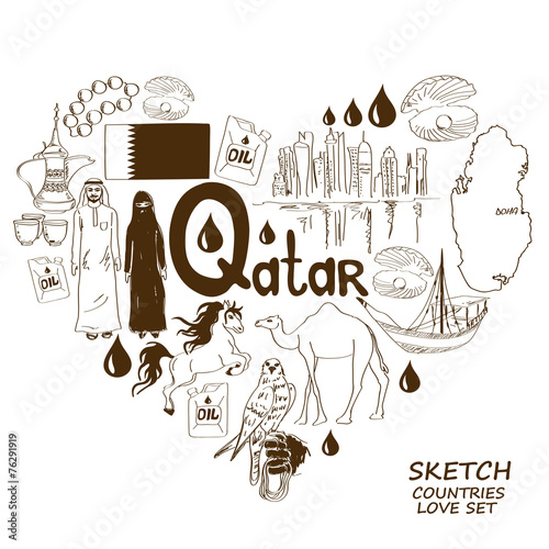 Qatar symbols in heart shape concept