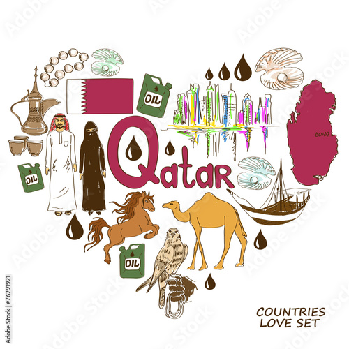 Qatar symbols in heart shape concept