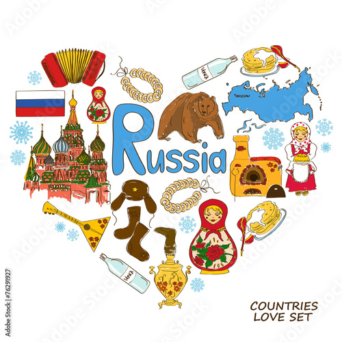 Russian symbols in heart shape concept