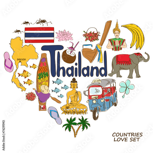 Thailand symbols in heart shape concept