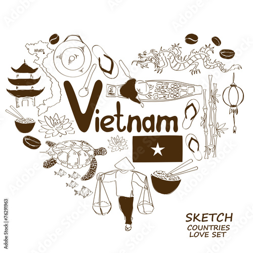 Vietnamese symbols in heart shape concept